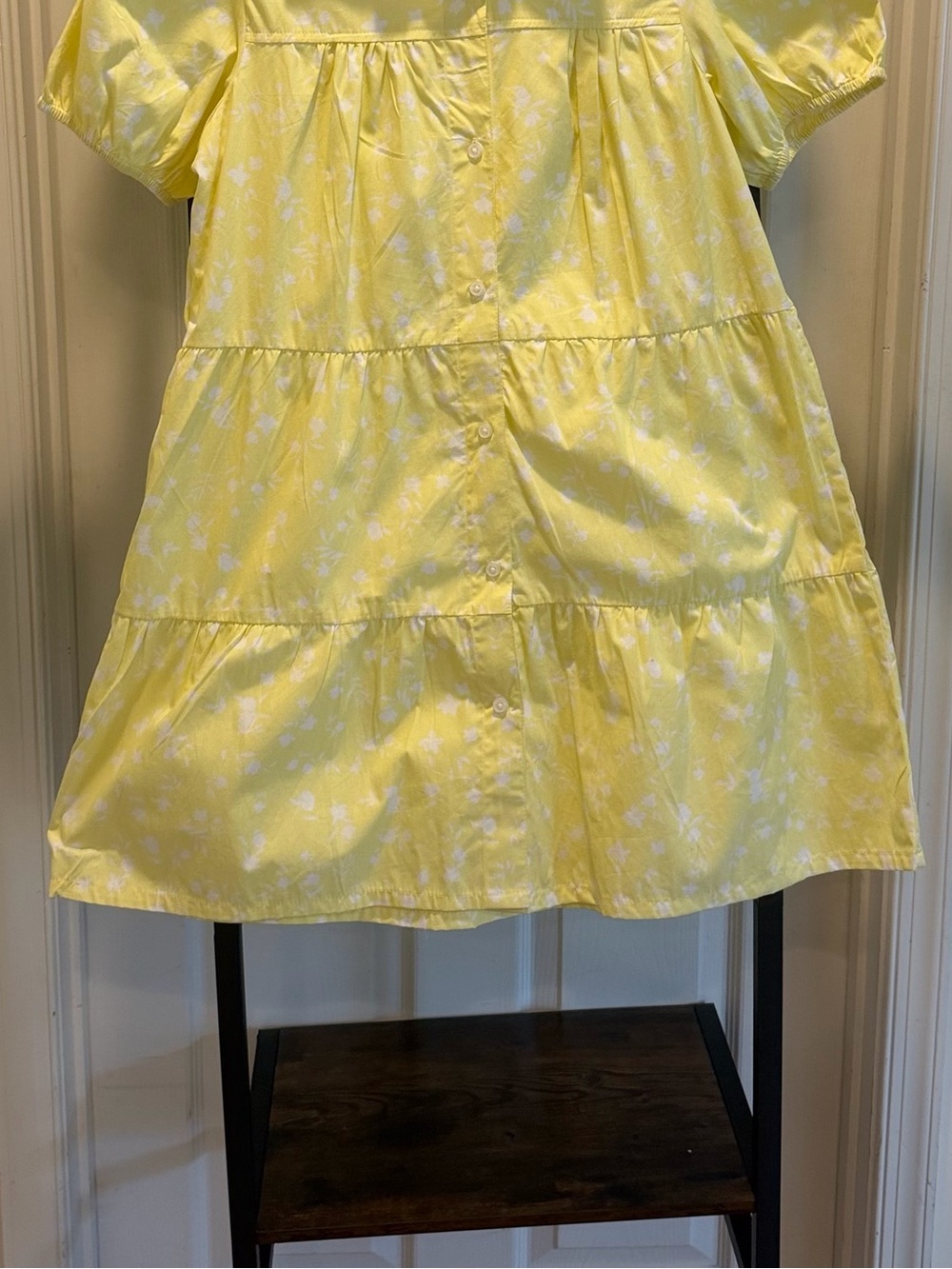 Derek Heart Cotton Yellow and White Floral Button-Front Puff Babydoll Dress - Picture 9 of 14